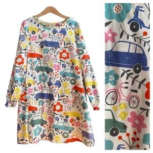 Mini Boden Colorful Vehicles Bikes Floral Print Long Sleeve Dress 9